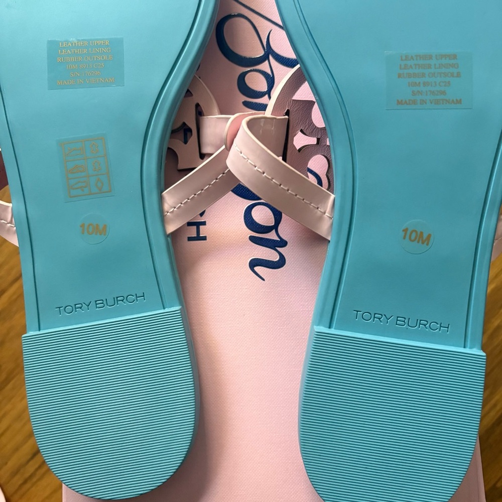 Tory Burch x BonBon Miller Patent Leather Pink and Blue Sandals Cotton Candy 10 - Picture 7 of 14